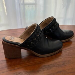 Sofft Black Leather Mules with Wooden Heel